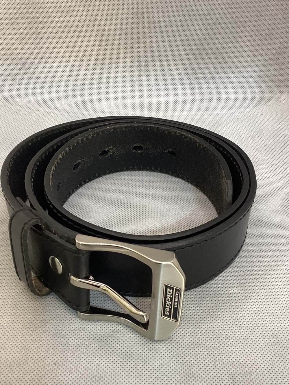 Dickies Men’s Black Leather Belt Size 36 Silver Logo Buckle Workwear